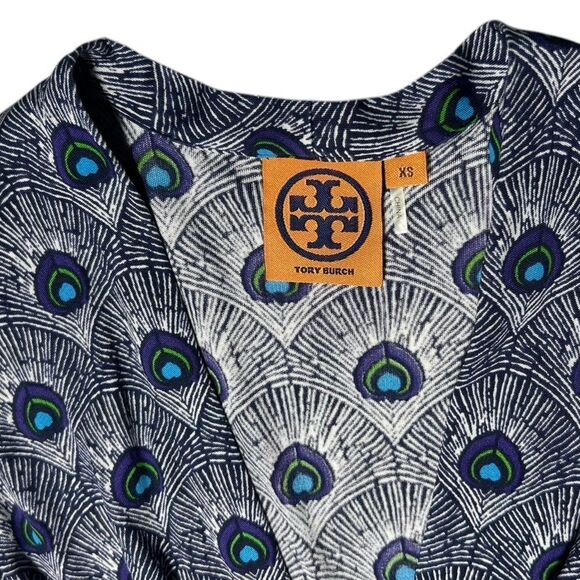 Tory Burch 100% Silk Sleeveless Knee Length Wrap Dress Vneck Peacock feather - Picture 9 of 13